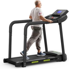Elderly Rehabilitation Composite Shock-absorbing Treadmill With Extended Handrails And Enlarged Running Platform, Suitable For The Elderly, Load-beari (Option: Black)
