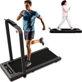 Walking Machine Under Desk Treadmill With Armrests 2.5 HP Foldable 300 Lbs Weight Capacity 15 Wide Running Belt Remote Control LED Display Suitable Fo (Option: Black)